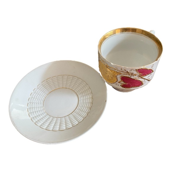 Vintage porcelain coffee cup & saucer heavy gold trim 3-1/4” tall x 3.5” across - Picture 5 of 12